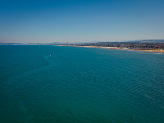 Flight over the sea. Seascape from a drone of the Adriatic coast Italy, Rimini