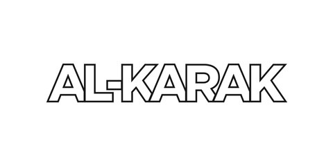 Al Karak in the Jordan emblem. The design features a geometric style, vector illustration with bold typography in a modern font. The graphic slogan lettering.