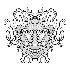Black and white monster dragon head fantasy illustration coloring pages drawing line