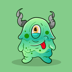 Cute Monster Comic halloween joyful monster characters kids cartoon character design for poster, baby products logo and packaging design.