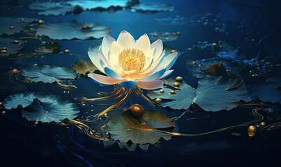 Fototapeta na wymiar lotus flower with water in blue background