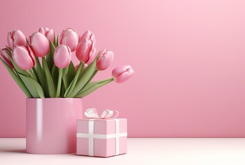 Fototapeta premium Beautiful tulips with surprise presents