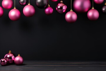 black and pink christmas tree decoration copy scape - obrazy, fototapety, plakaty