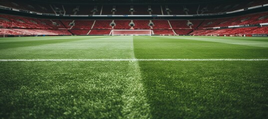 Fototapeta premium Grass view football sport stadium. Generative AI technology. 