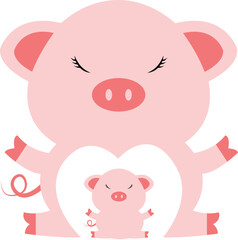 Obraz na płótnie Canvas Pig Mother Baby Cartoon with Heart and love | Animal Love Logo | Animal cartoon