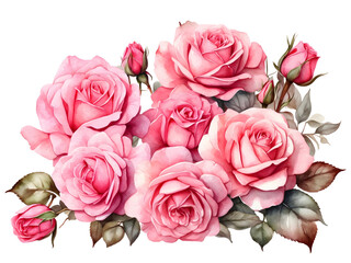Watercolor pink roses flowers arrangment in bouquet.Flower element for decoration.
