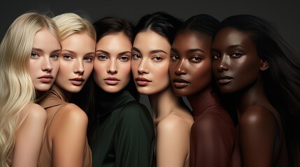 Photo caucasian and African American young woman isolated on black background.