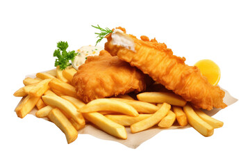 Flavorful Fish and Chips Creation Isolated On Transparent Background.