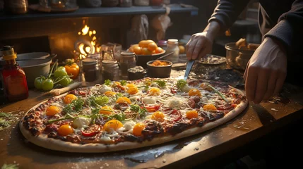 Foto op Plexiglas Large delicious nutritious baked pizza © aviavlad