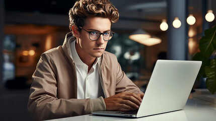 Young modern man working on a laptop