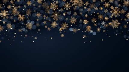 Elegant navy blue Christmas background with sparkling snowflakes and golden sequins - obrazy, fototapety, plakaty