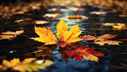autumn leaves in water