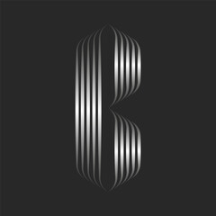 Letter B logo elegant monogram from metallic gradient stripes from smooth thin parallel lines, creative calligraphic silver ribbons logotype.