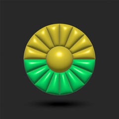 Abstract sun and green grass eco logo of round shape, convex shape made of latex material.