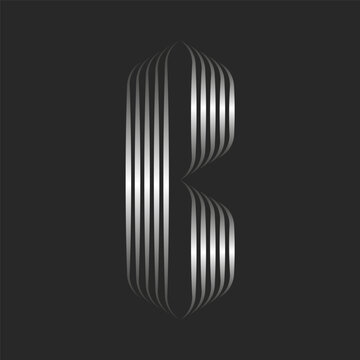 Letter B logo elegant monogram from metallic gradient stripes from smooth thin parallel lines, creative calligraphic silver ribbons logotype.