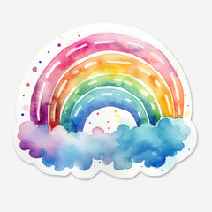 colorful pastel watercolour aquarelle rainbow sticker with clouds and sky details in illustrative digital art sketch style for stationary lgbtq + diversity inclusivity rights