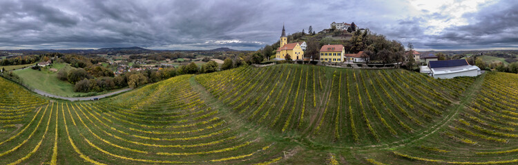 Panoramic shot Viticulture in the Southeast of Styria, Kapfenstein Castle, Austria