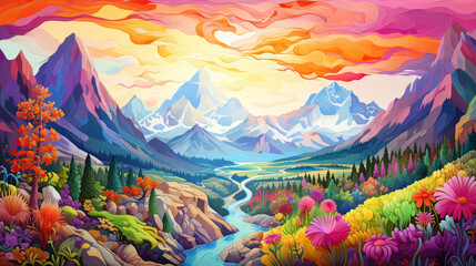 Obraz na płótnie Canvas Colorful mountain wilderness Ai Generative