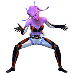3D Rendering a Female Alien on White