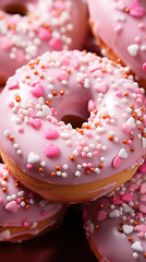Sweet Glazed Donuts Decorated with Love Hearts