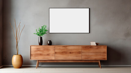 TV on cabinet mockup in living room at  the concrete wall - obrazy, fototapety, plakaty