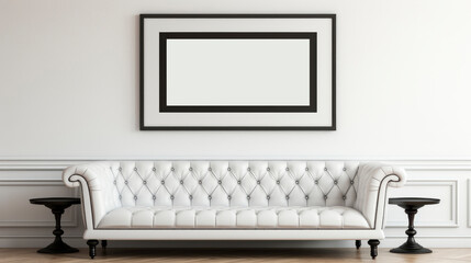 Blank horizontal poster frame mock up in  scandinavian style living room interior, modern living room interior background, sofa