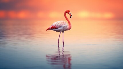 Pink big bird Flamingo in the water. Wildlife animal scene from nature.