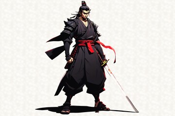 Anime Samurai Hero in Black Kimono and Bloody Sword (JPG 300Dpi 10800x7200)