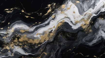 Abstract marbled background. Luxurious elegant black and white marble stone texture, with gold...