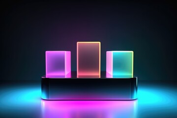 Glowing neon 3d Render creative abstract display stand ai generative