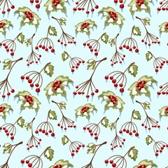 Natural seamless pattern with winter vibe. Frozen berries. Berry illustration for winter design, textile, wrapping, wallpaper