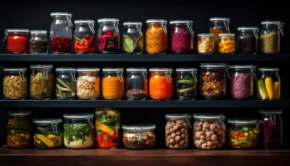 Fotobehang Photo of a Variety of Delicious Food Jars on Display © Anna