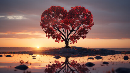 Nature's Romance: The Beauty of a Heart Tree at Sunset - obrazy, fototapety, plakaty