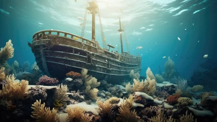 Foto op Canvas Wreck of the ship with scuba diver © Virtual Art Studio