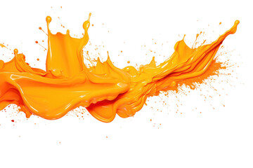 Expressive Orange Paint Spray Isolated On Transparent Background.