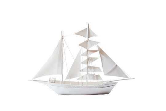 Handmade Paper Ship Models Isolated On Transparent Background.