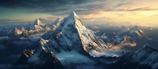 Illustration of Aerial view of Mount Everest Himalayas - obrazy, fototapety, plakaty
