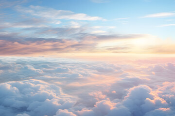 Clouds at sunset as seen through window of an aircraft flying above the clouds ai generated art