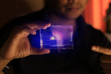 Digital hologram business cards connected with chip technology for business