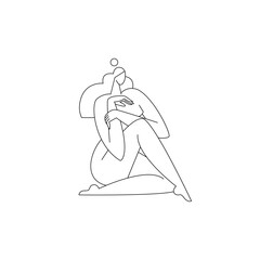 Abstract female body silhouette vector illustration. Contemporary woman figure, nude feminine graphic design. Line art, editable strokes, isolated on white. Beauty concept for logo, branding. Fine art - 672196325