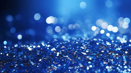 Fotobehang Sapphire glitter bokeh background with shimmering royal blue sparkles and crystal droplets © Ameer