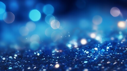 Sapphire glitter bokeh background with shimmering royal blue sparkles and crystal droplets - obrazy, fototapety, plakaty