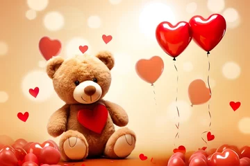 Foto op Canvas Valentine's Bear with Roses Banner © Francesco