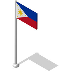 Isometric Flag of Republic of Philippines in static position on flagpole. National banner of country in static, even position. PNG image on transparent background