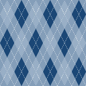 Navy blue argyle pattern. Argyle vector pattern. Argyle pattern. Seamless geometric pattern for clothing, wrapping paper, backdrop, background, gift card, sweater.