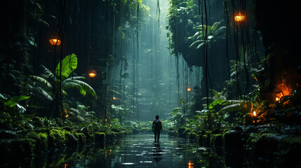 Human in a rainforest.