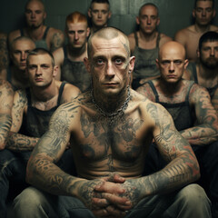 Prisoners with tattoos. - obrazy, fototapety, plakaty