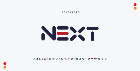NEXT Modern minimal abstract alphabet fonts. Typography technology, electronic, movie, digital, music, future, logo creative font. vector illustration. - obrazy, fototapety, plakaty