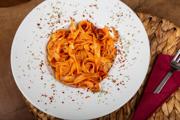 Delicious Italian pasta, Spaghetti, Fettuccine, Macaroni, Fusilli, Bow ties, Penne