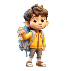 3D Boy with School Bag on Transparent Background, AI Generated